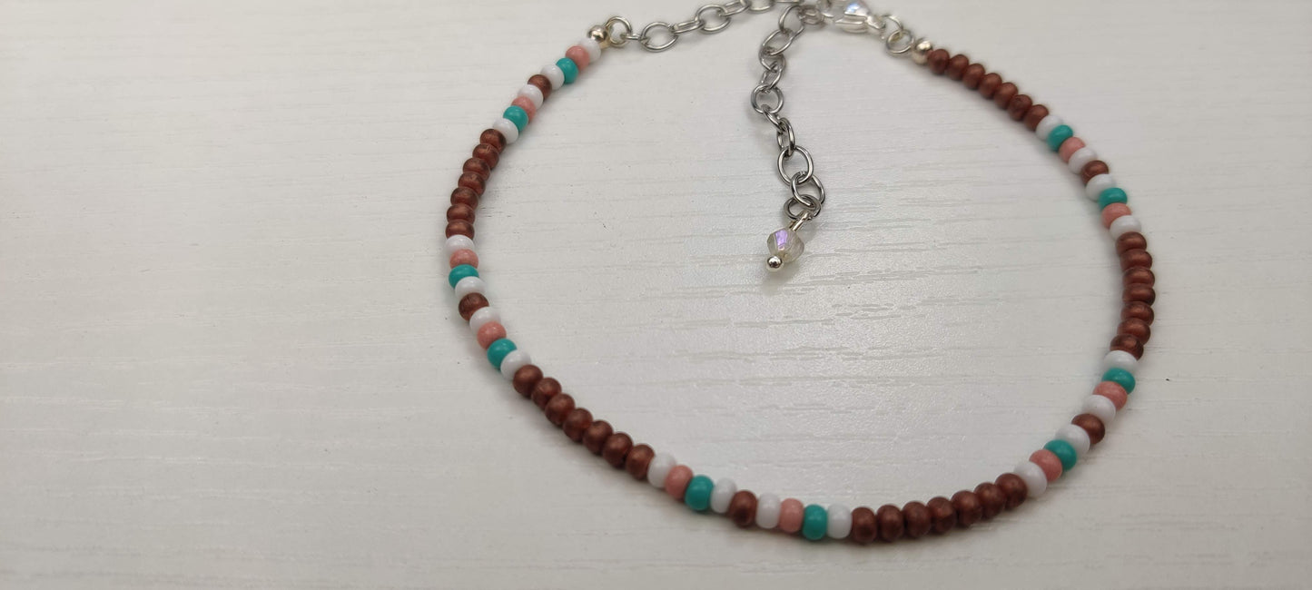 Minimalist Seed Beads Bracelet with Metal, Peach, Aqua, and White Beads