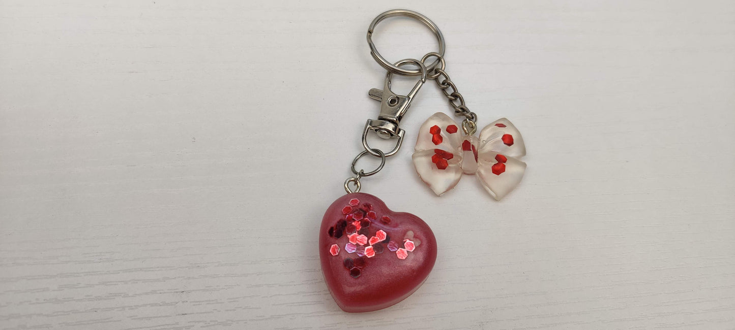 Red Heart and Bow Charm Keychain