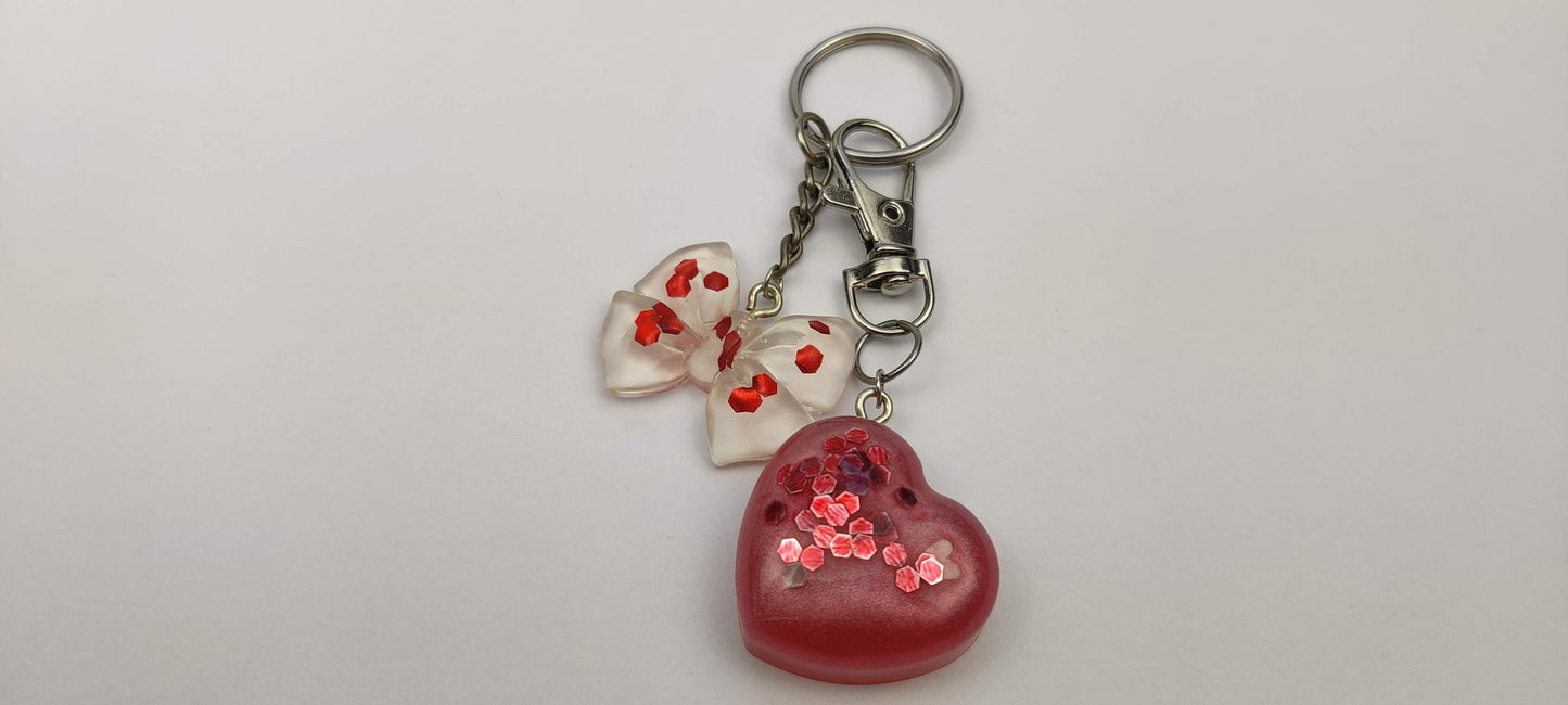 Red Heart and Bow Charm Keychain