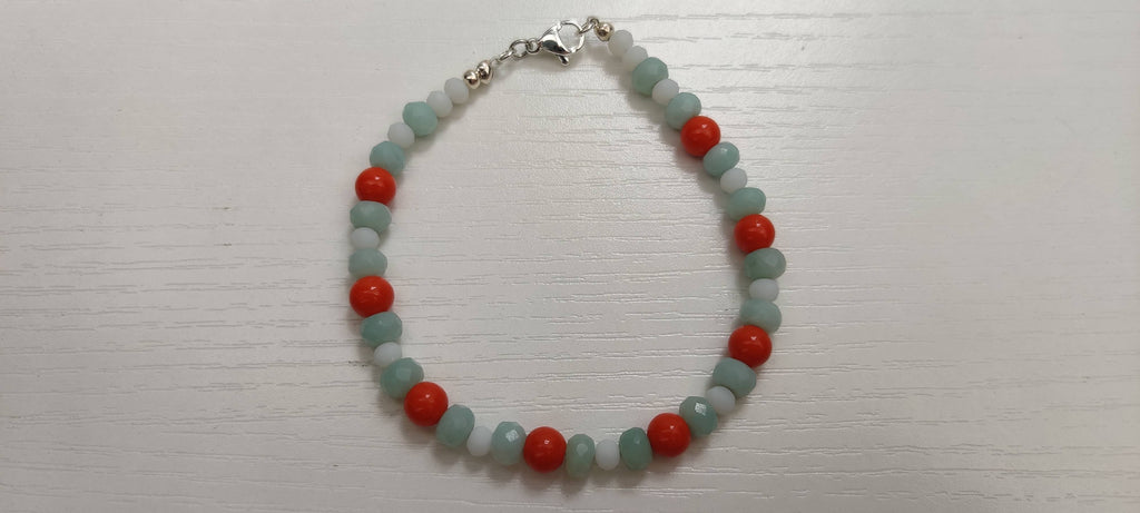 Orange, Light Blue, and White Glass Beads Bracelet