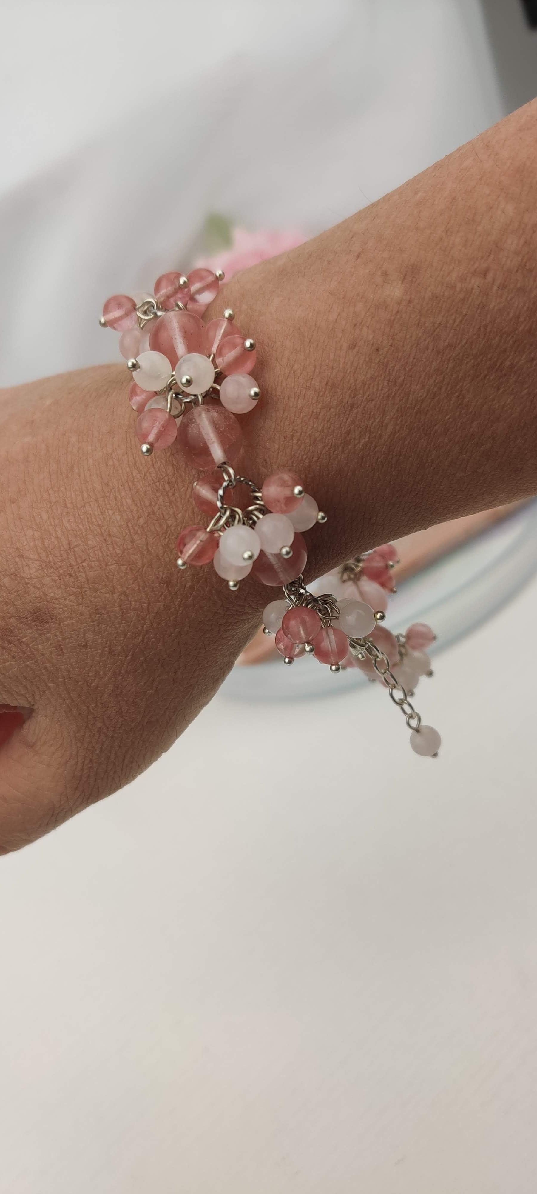 Natural Rose Quartz Beads Loaded on Chain Bracelet