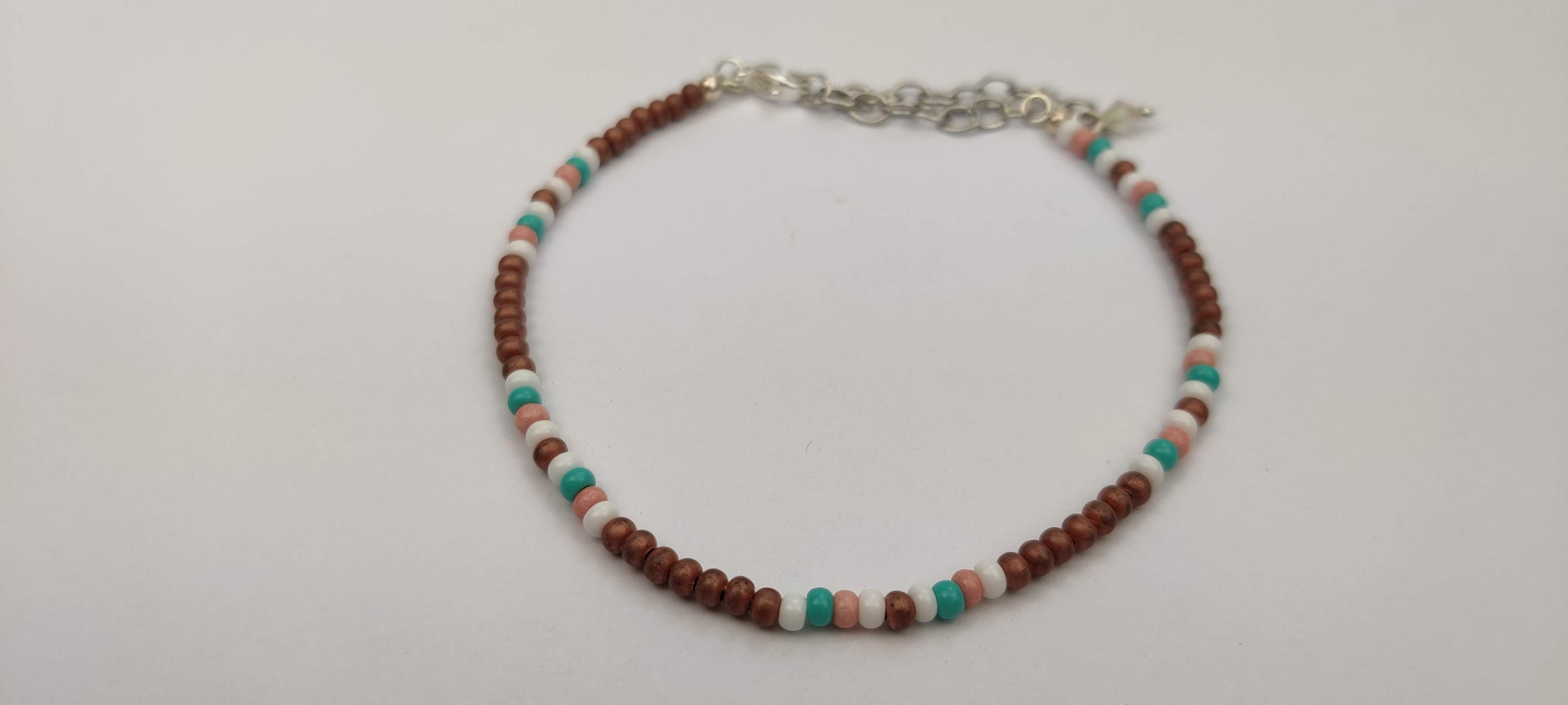Minimalist Seed Beads Bracelet with Metal, Peach, Aqua, and White Beads