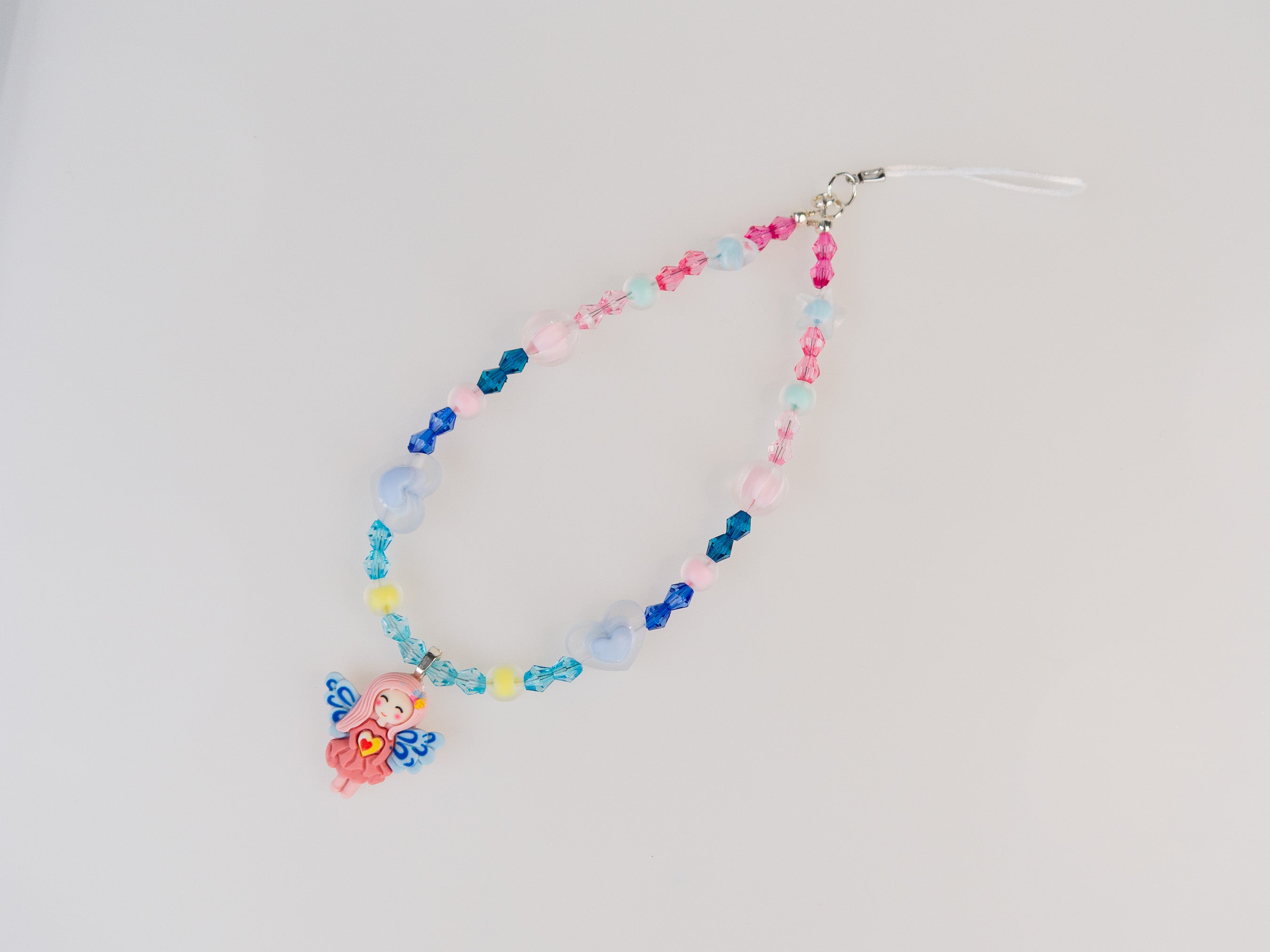 Angel Ballerina Girl Phone Holder Lanyard Strap Kawaii Pink and Yellow Beads