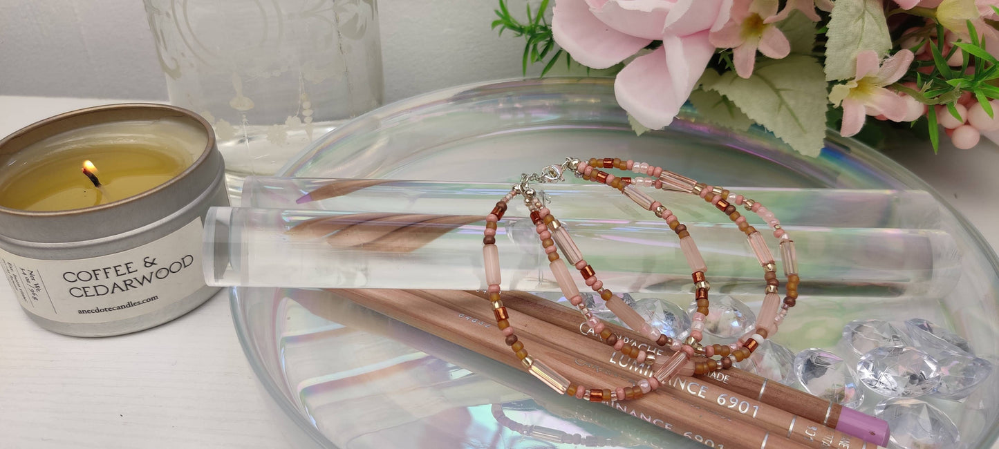 Three Strand Bracelet with Peach and Brown Beads