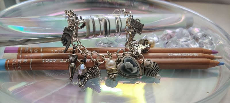 Vintage Old Time Theme Charm Bracelet with Glass Beads and Metal Charms