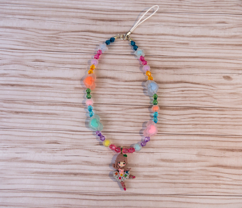 Angel Ballerina Girl Phone Holder Lanyard Strap Kawaii Pink and Yellow Beads