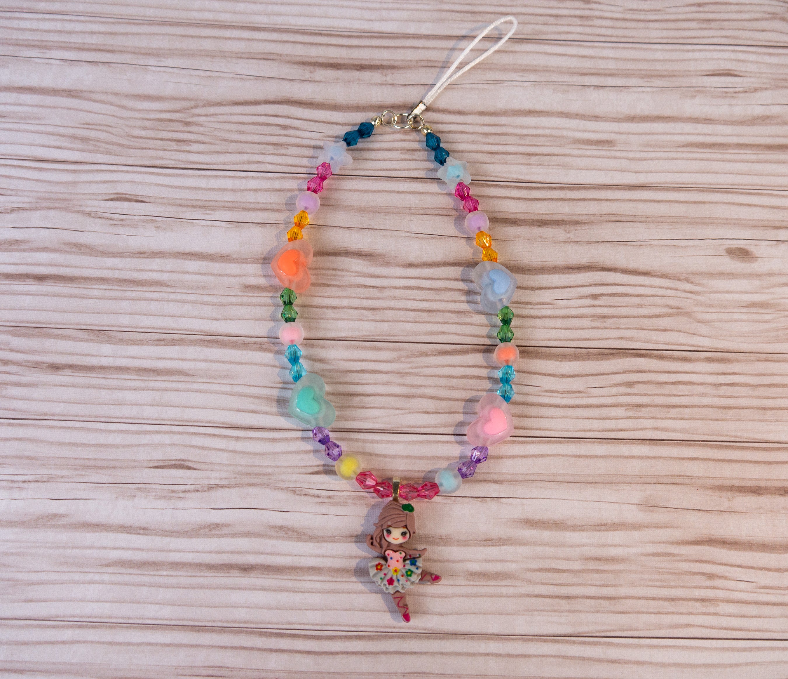 Angel Ballerina Girl Phone Holder Lanyard Strap Kawaii Pink and Yellow Beads