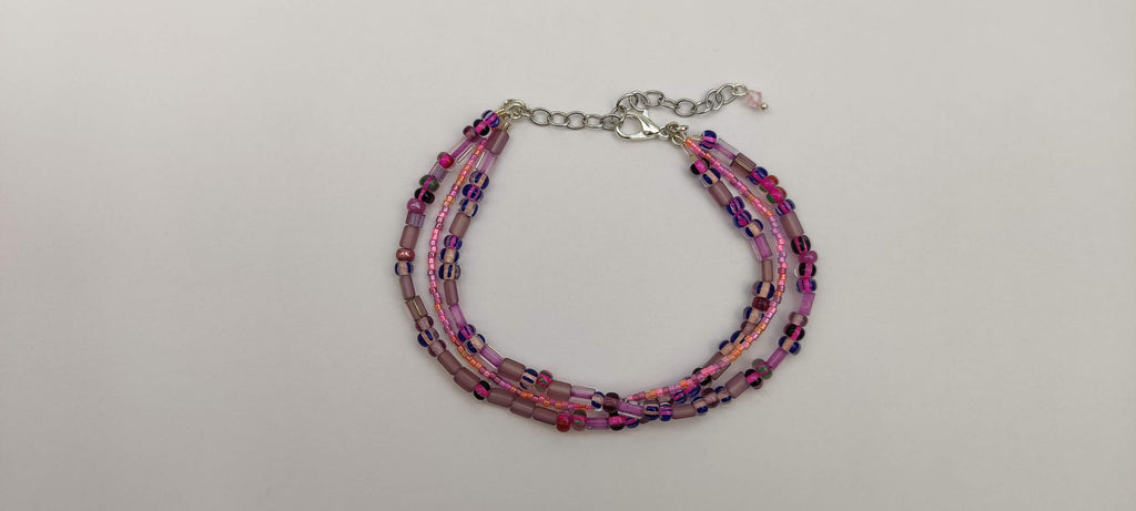 Three Strand Minimalist Bracelet with Purple and Pink Beads