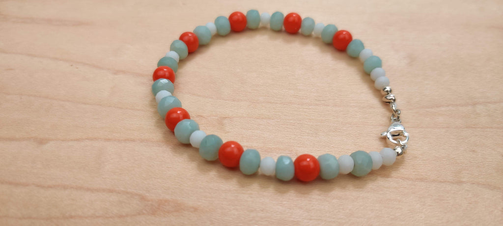 Orange, Light Blue, and White Glass Beads Bracelet