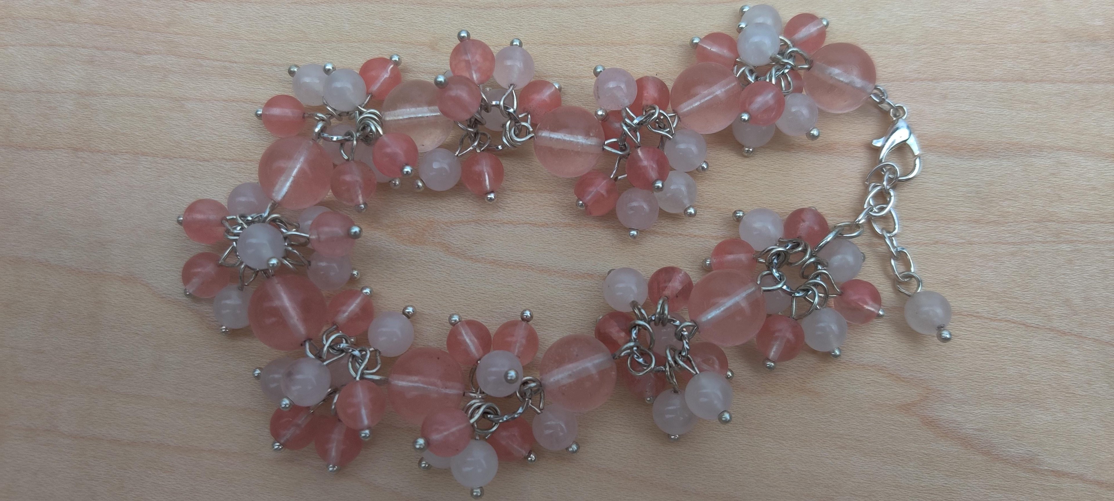 Natural Rose Quartz Beads Loaded on Chain Bracelet