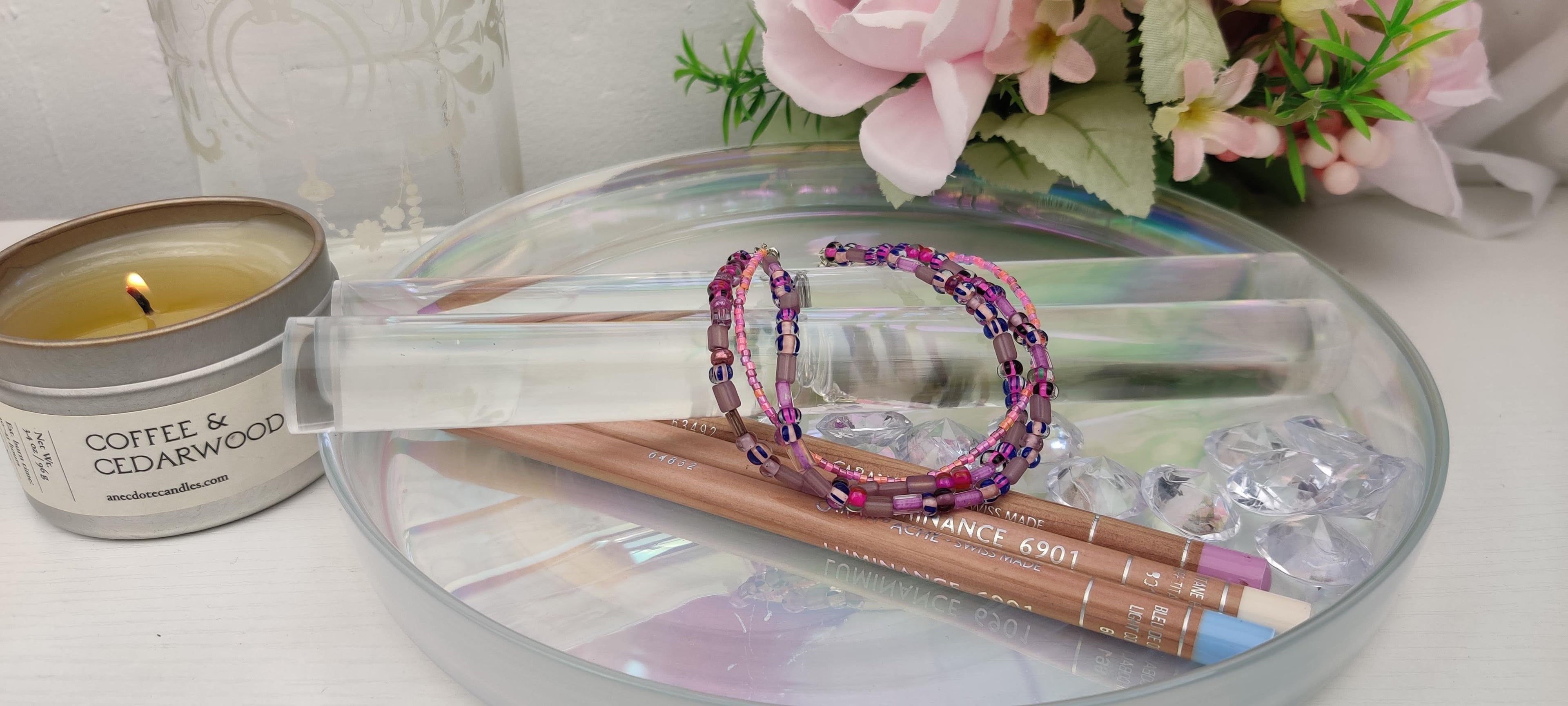 Three Strand Minimalist Bracelet with Purple and Pink Beads