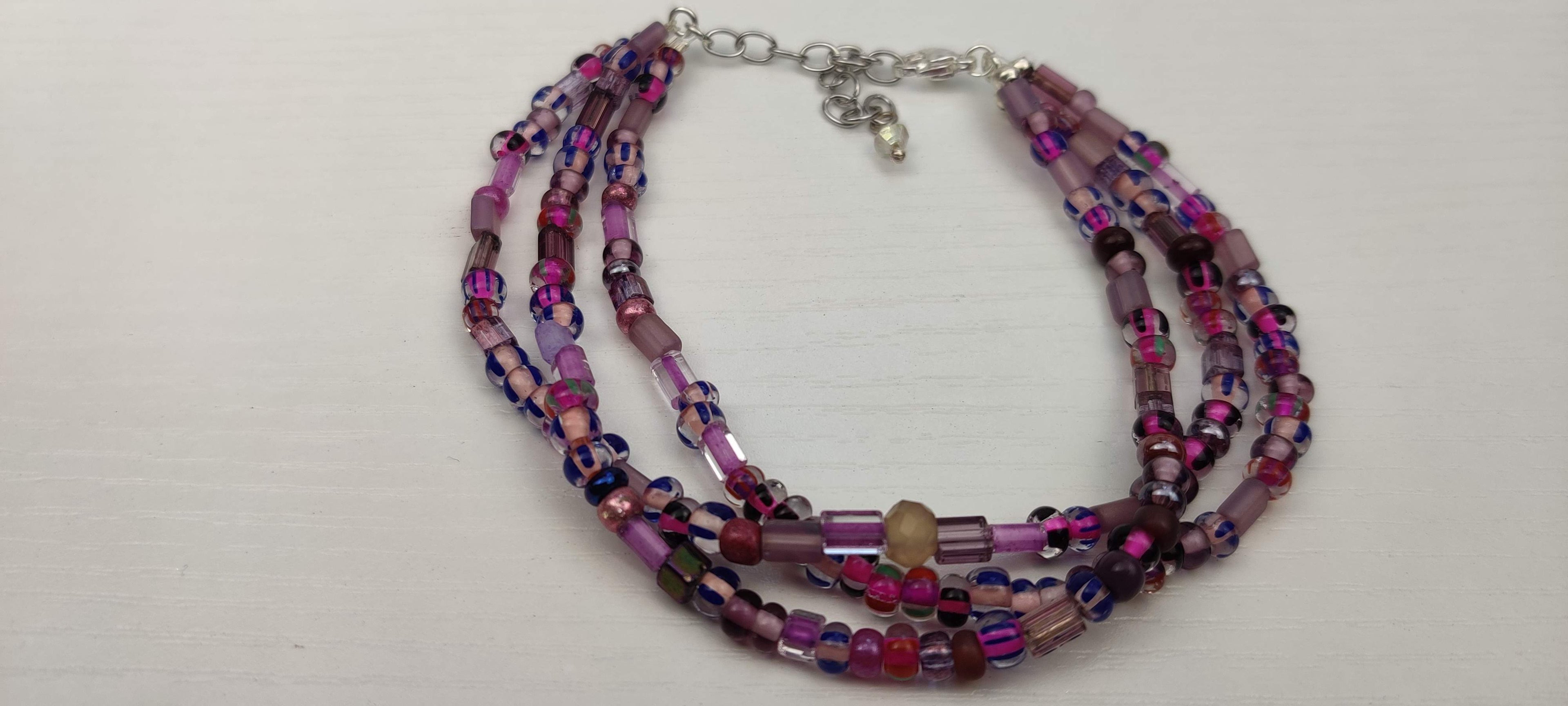 Three Strand Bracelet with Purple Beads