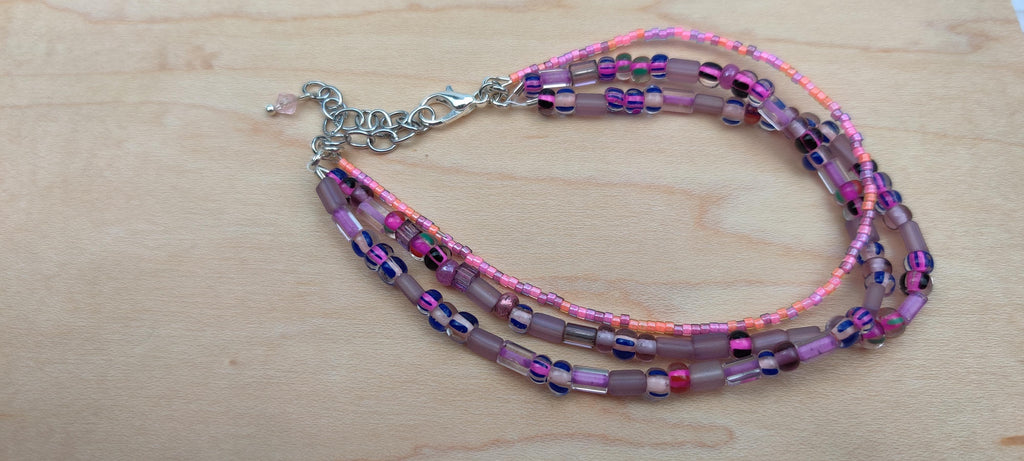 Three Strand Minimalist Bracelet with Purple and Pink Beads