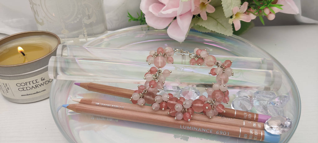 Natural Rose Quartz Beads Loaded on Chain Bracelet