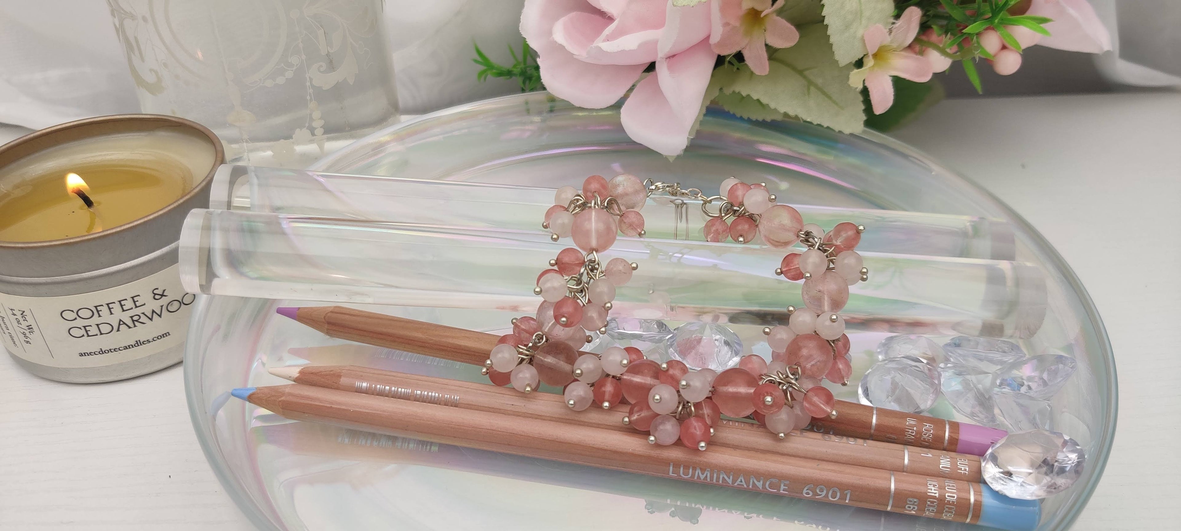 Natural Rose Quartz Beads Loaded on Chain Bracelet