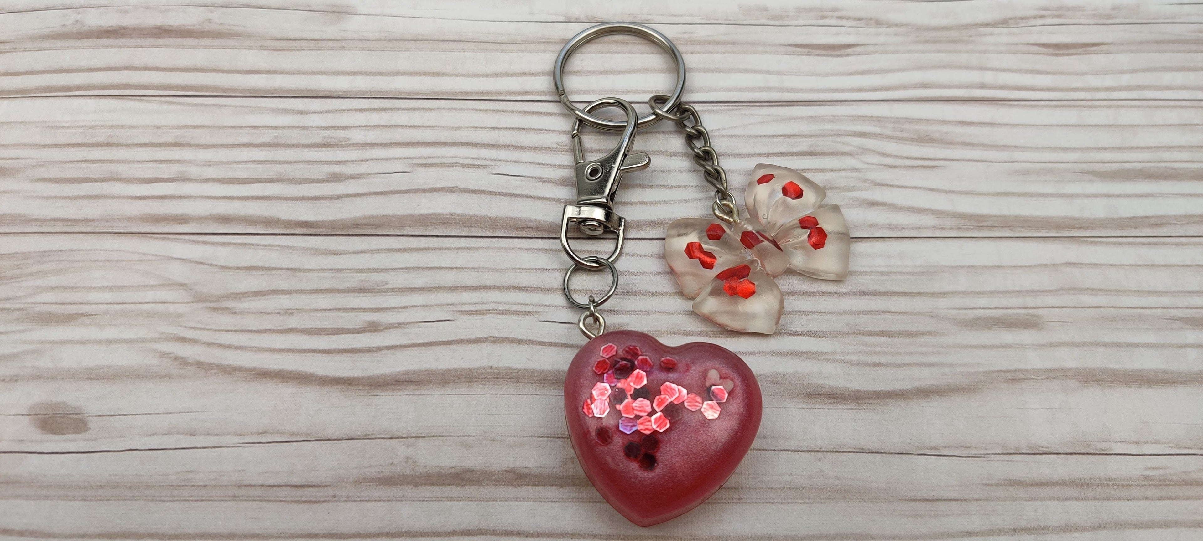 Red Heart and Bow Charm Keychain