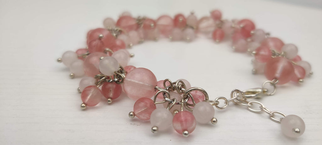 Natural Rose Quartz Beads Loaded on Chain Bracelet