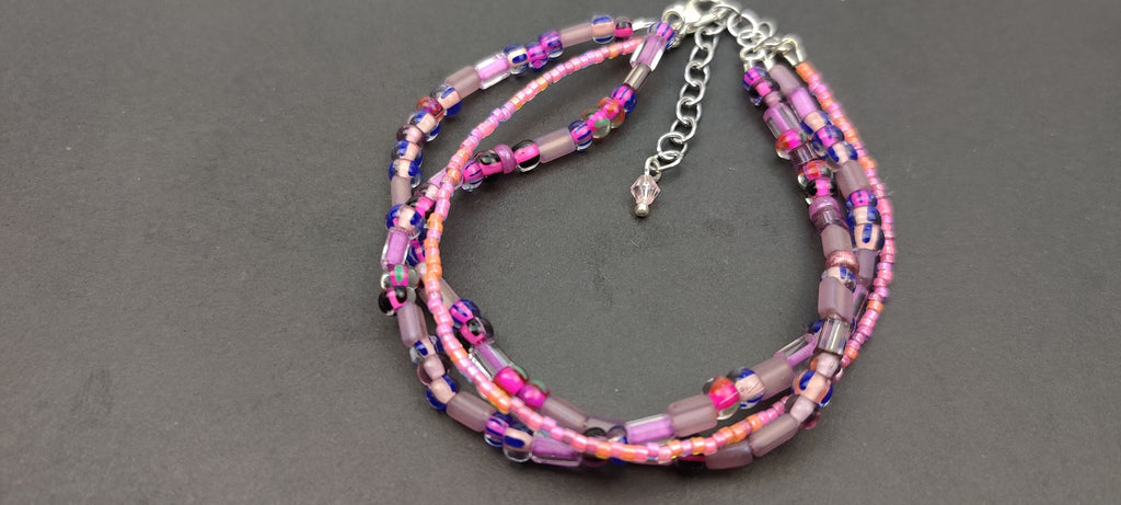 Three Strand Minimalist Bracelet with Purple and Pink Beads