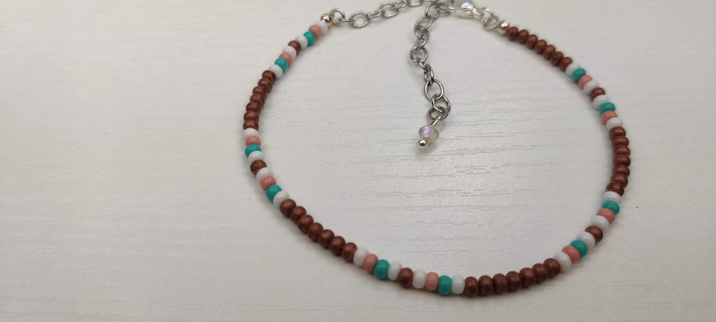 Minimalist Seed Beads Bracelet with Metal, Peach, Aqua, and White Beads
