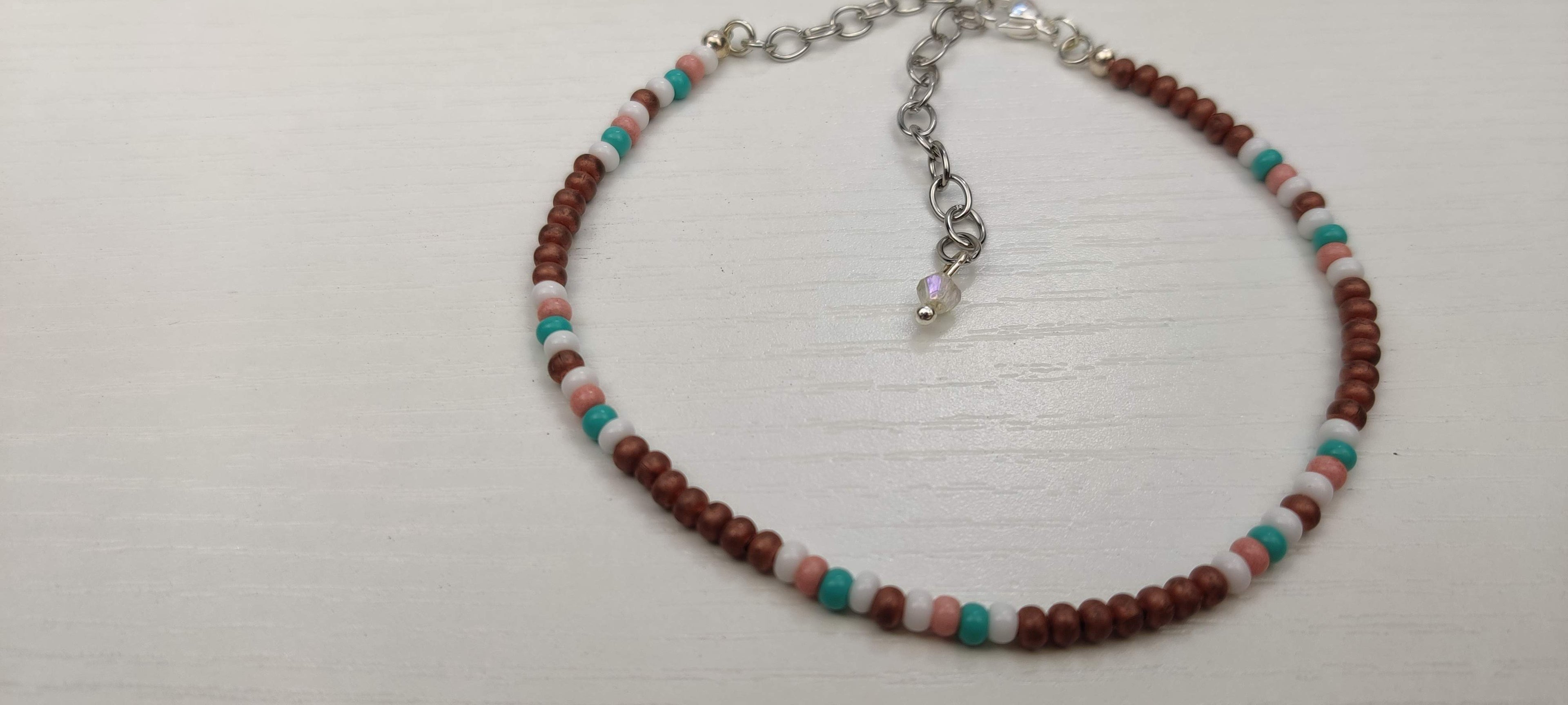 Minimalist Seed Beads Bracelet with Metal, Peach, Aqua, and White Beads