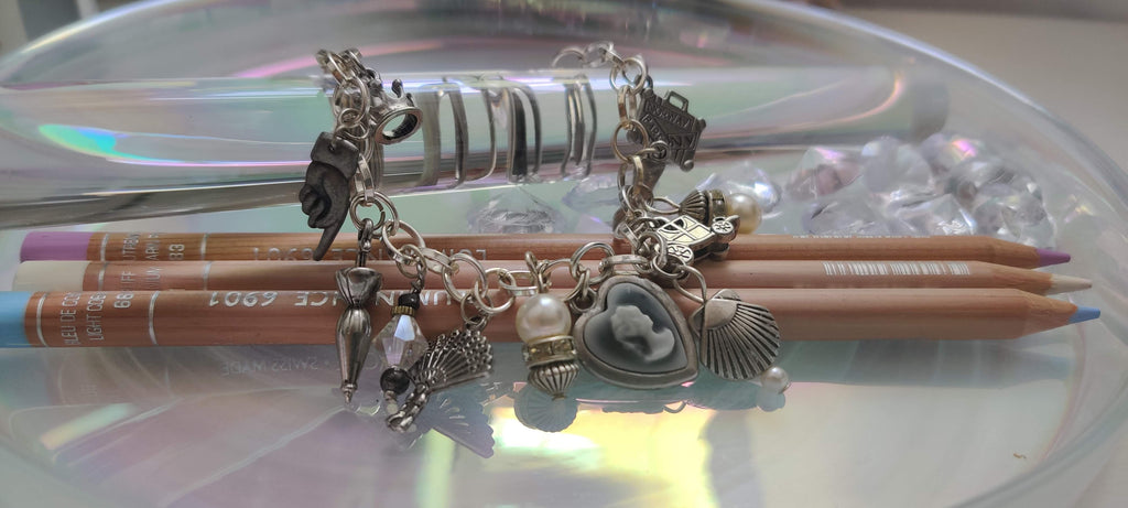 Vintage Old Time Theme Charm Bracelet with Glass Beads and Metal Charms