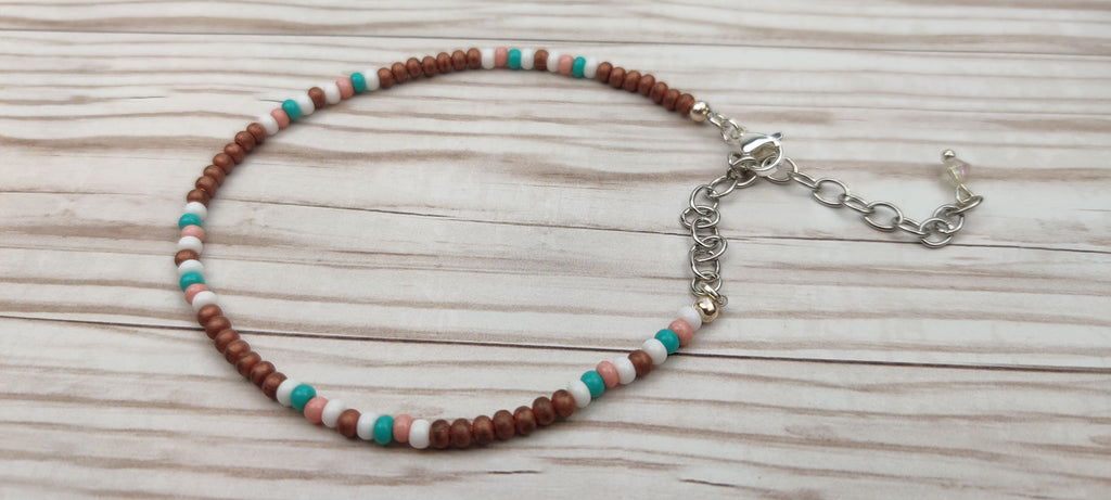 Minimalist Seed Beads Bracelet with Metal, Peach, Aqua, and White Beads