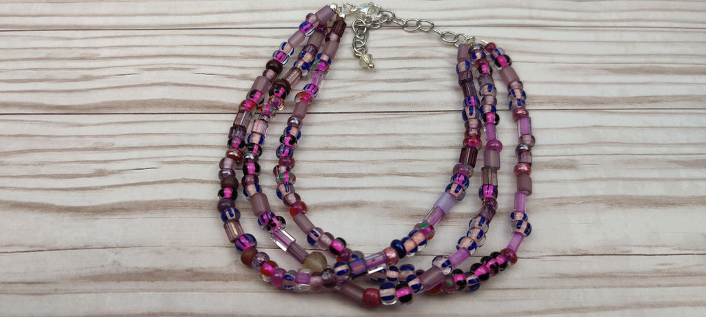 Three Strand Bracelet with Purple Beads