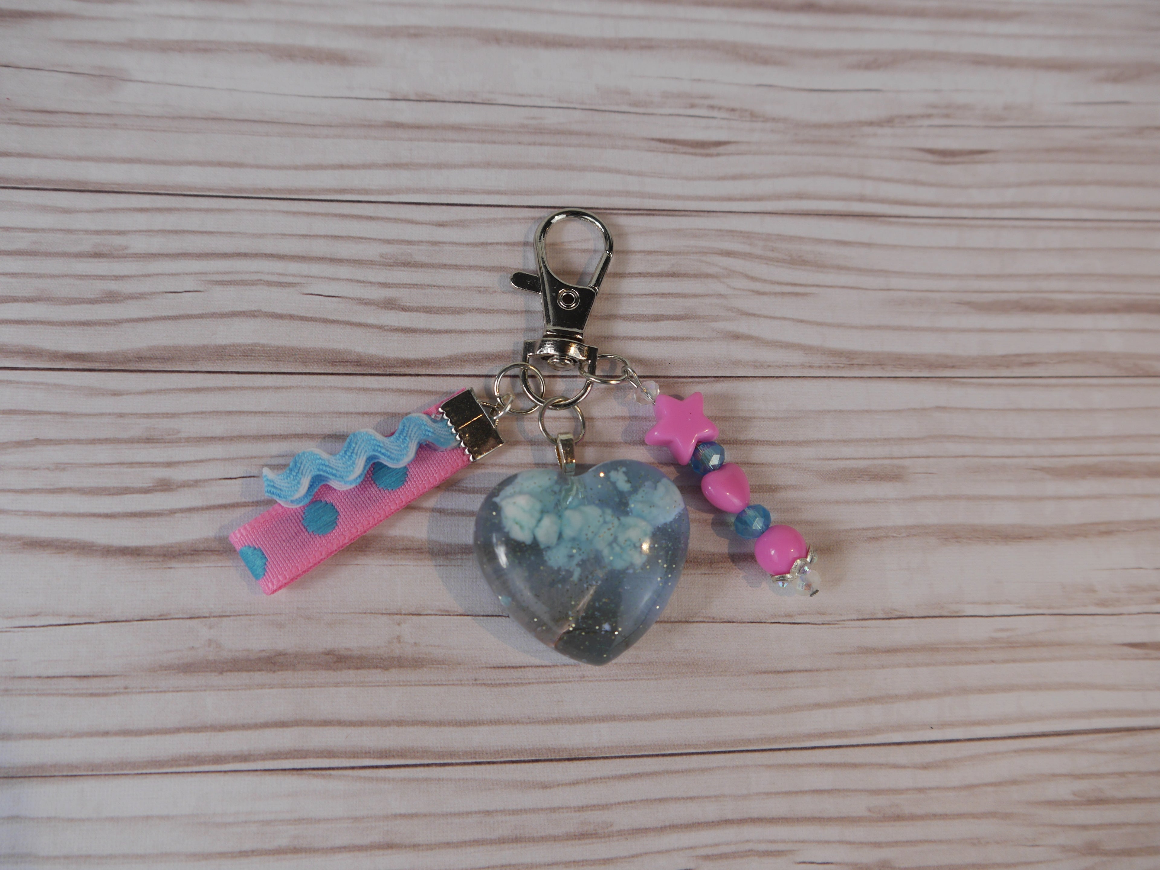 Blue Sky Clouds Heart Charm Keychain