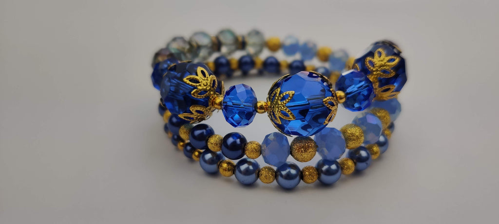 Blue Beads Memory Wire Bracelet