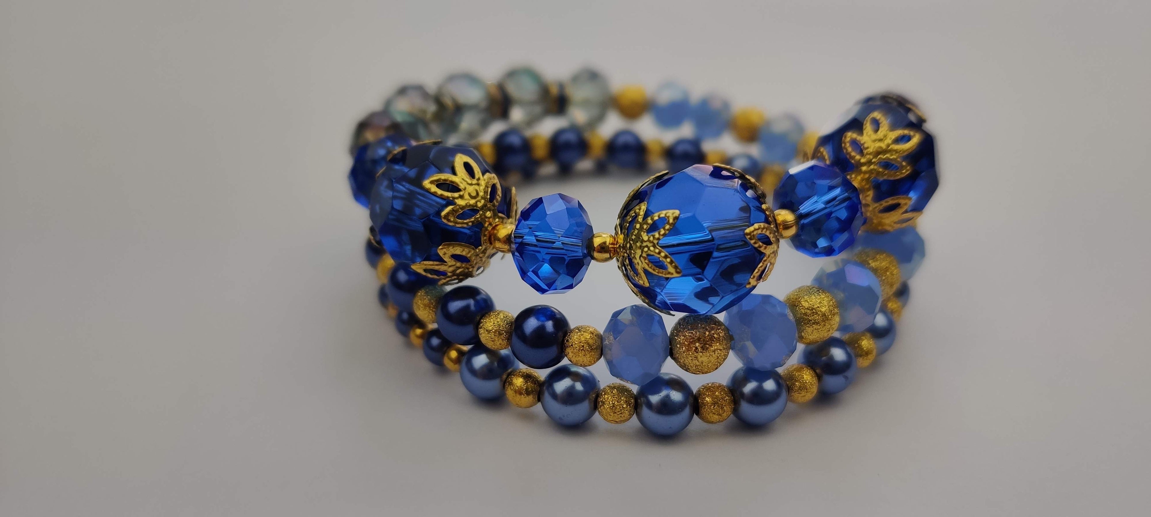 Blue Beads Memory Wire Bracelet
