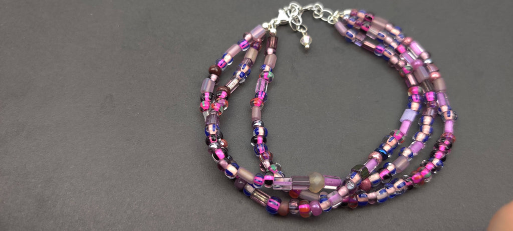 Three Strand Bracelet with Purple Beads