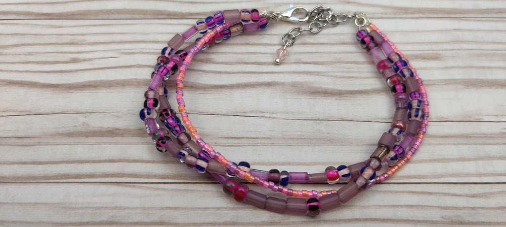 Three Strand Minimalist Bracelet with Purple and Pink Beads