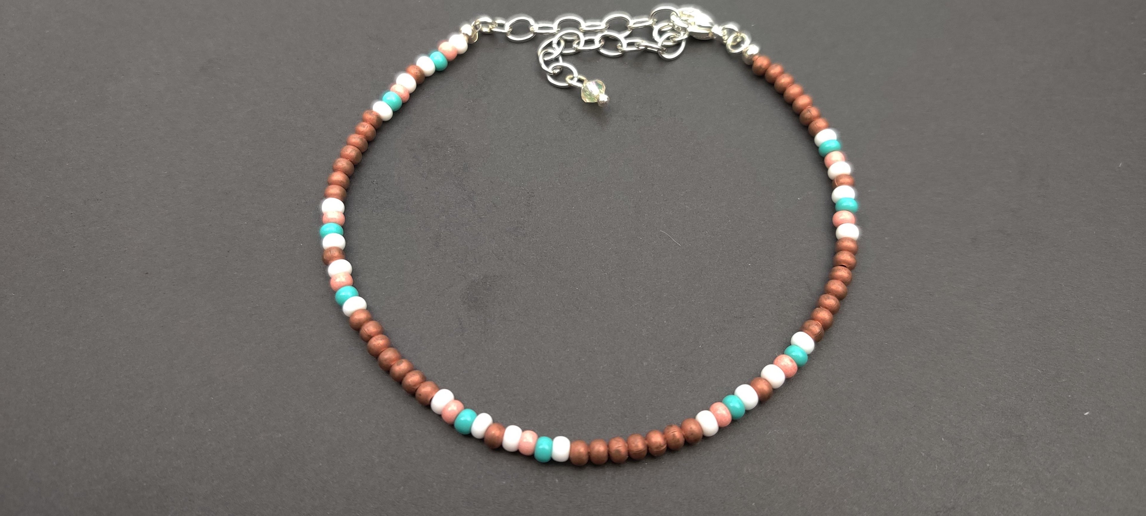 Minimalist Seed Beads Bracelet with Metal, Peach, Aqua, and White Beads
