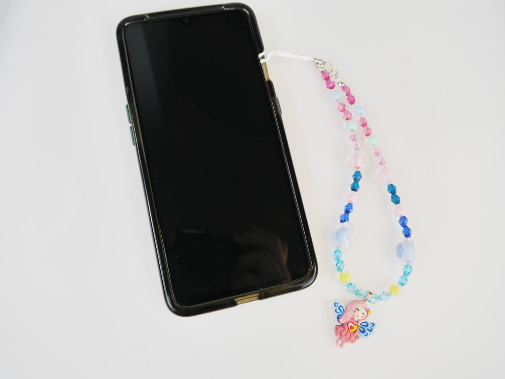 Angel Ballerina Girl Phone Holder Lanyard Strap Kawaii Pink and Yellow Beads