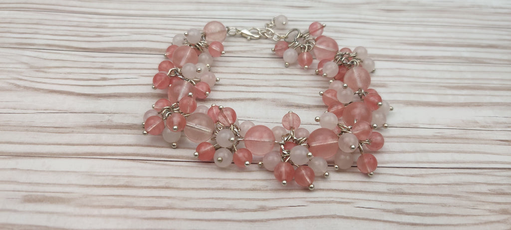 Natural Rose Quartz Beads Loaded on Chain Bracelet