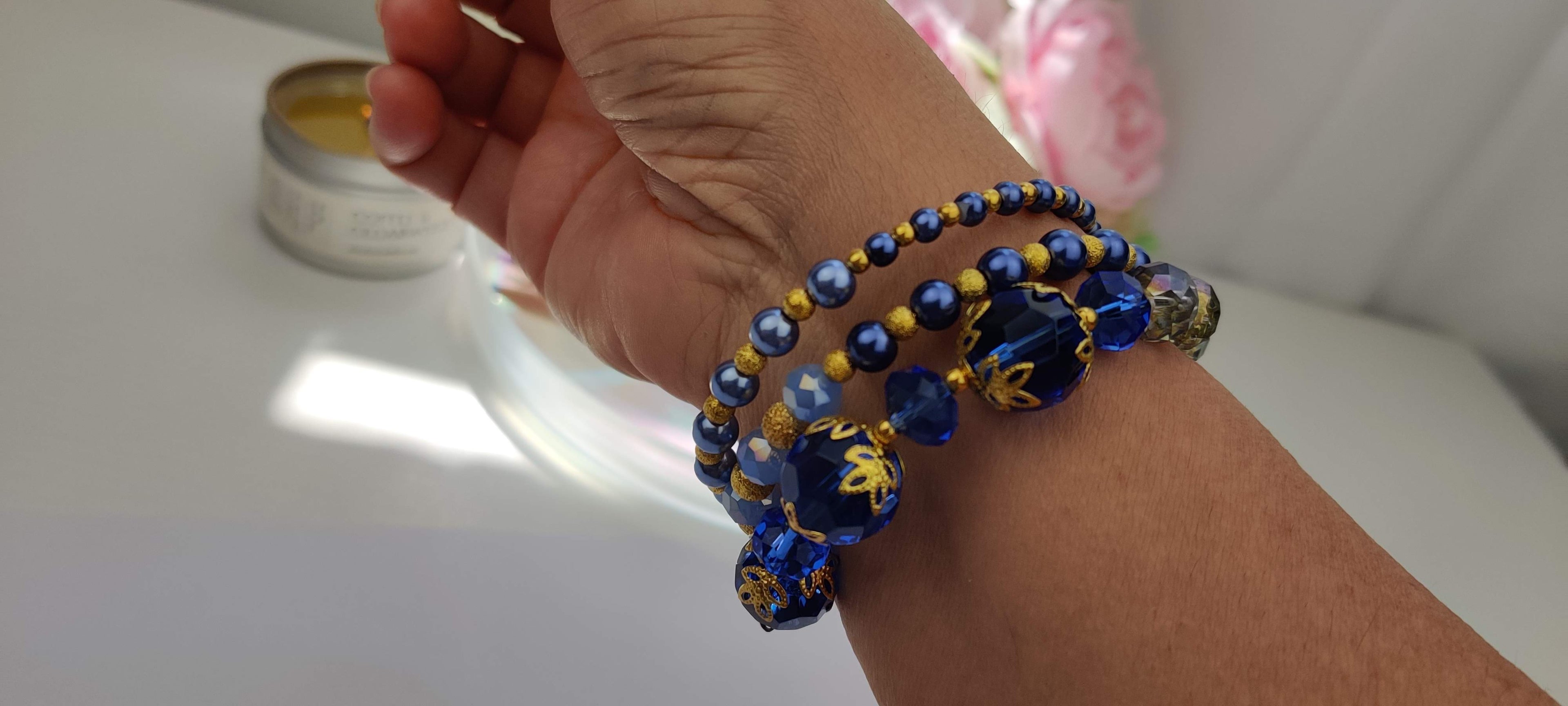 Blue Beads Memory Wire Bracelet